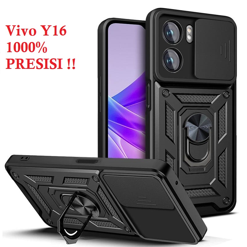 COMAKU Cover Armor Per VIVO Y16 - Custodia Antiurto TPU + PC Con Anello Portadita E Supporto Magnetico - Colore Nero