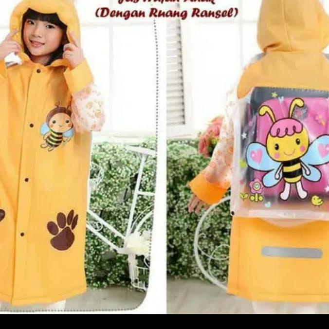 Jual jas hujan anak kuning Orange gambar karakter kartun lebah lucu