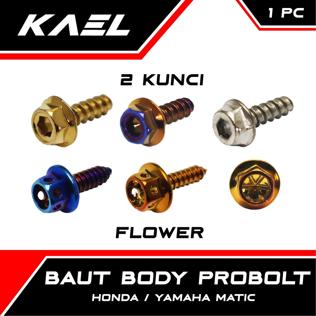 Jual Baut Body Probolt Kunci Flower Honda Gold Chrome Twotone Baud