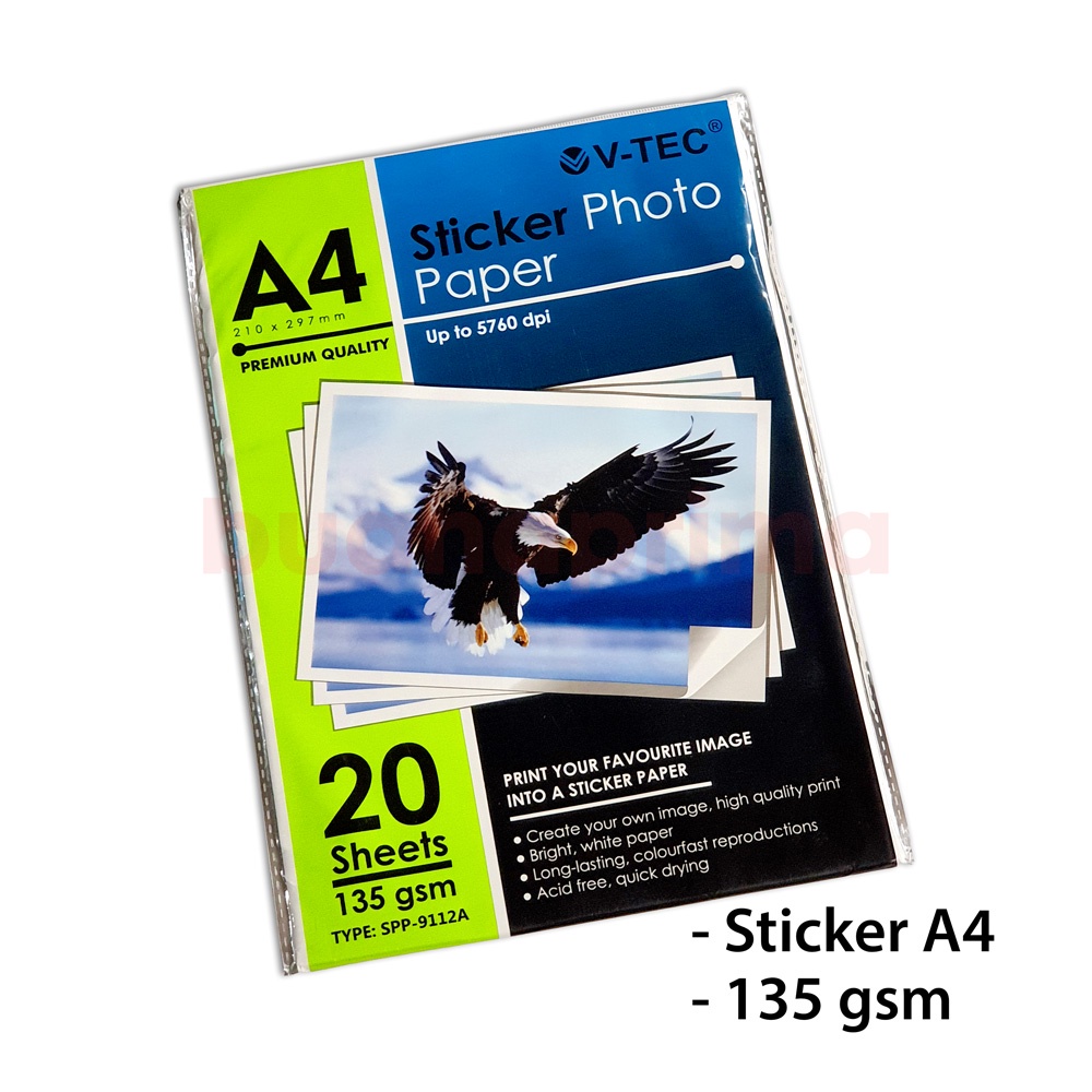 Jual Kertas Stiker A4 135 Gsm V-Tec Isi 20 Lembar Sticker Photo Glossy ...