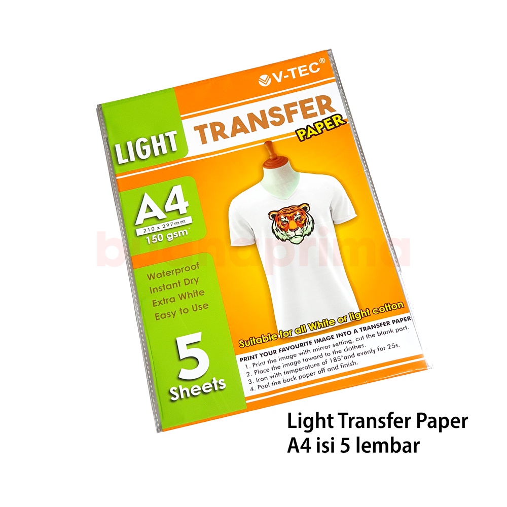 Jual Light Transfer Paper A4 150 gsm VTec isi 5 Lembar Kertas Sablon