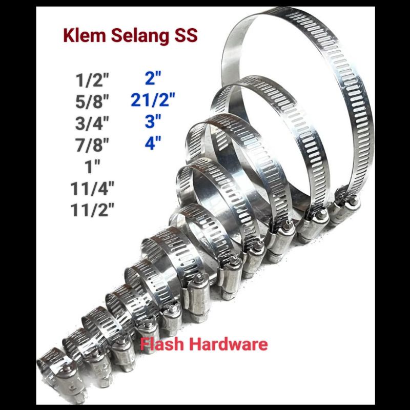 Jual Klem Selang Hose Clamp Stenlis Steel Varian Ukuran 1 2inchi ~ 4