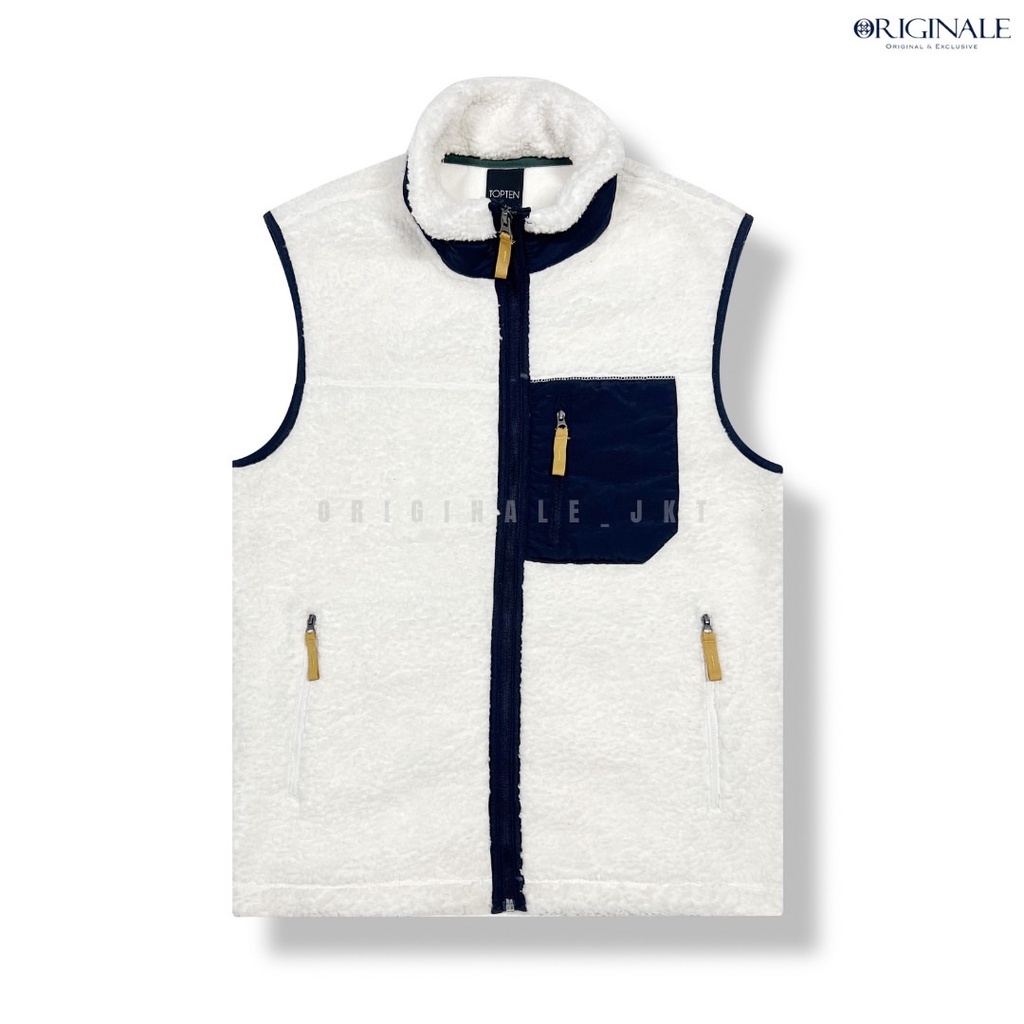 Jual Rompi Pria Mock Neck Sherpa Vest by TTN - White/Navy | Shopee ...