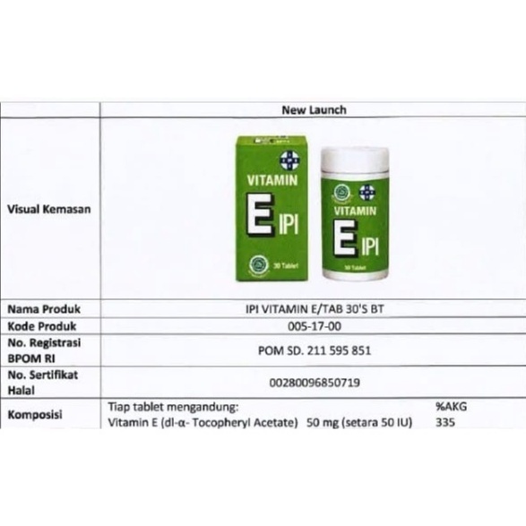 Jual VITAMIN E IPI 30 TABLET READY HALAL Vitamin E 50 Mg Terjamin