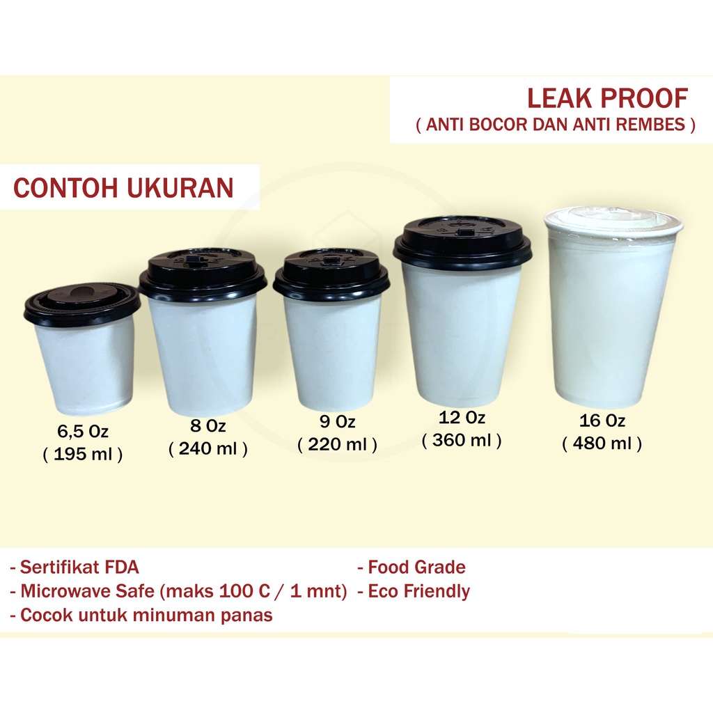 Jual PAPERCUP POLOS PUTIH 6,5oz, 8oz, 9oz, 12oz, 16oz (DENGAN TUTUP, 50 ...