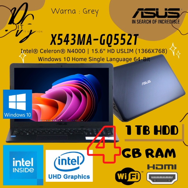 Jual Asus X543ma Gq552t With Intel Celeron N4000 And 4gb Ram And