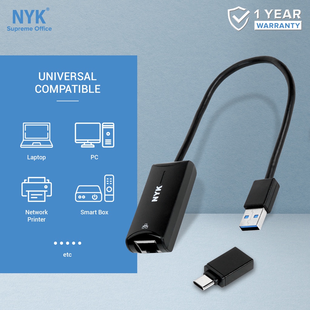 NYK Converter Hub  INTERNET Kabel USB 3.0 to LAN RJ45 + OTG TYPE C Adapter ETHETNET RJ45 speed 1000mbps COD HUB bergaransi Docking Station Data transf (3)