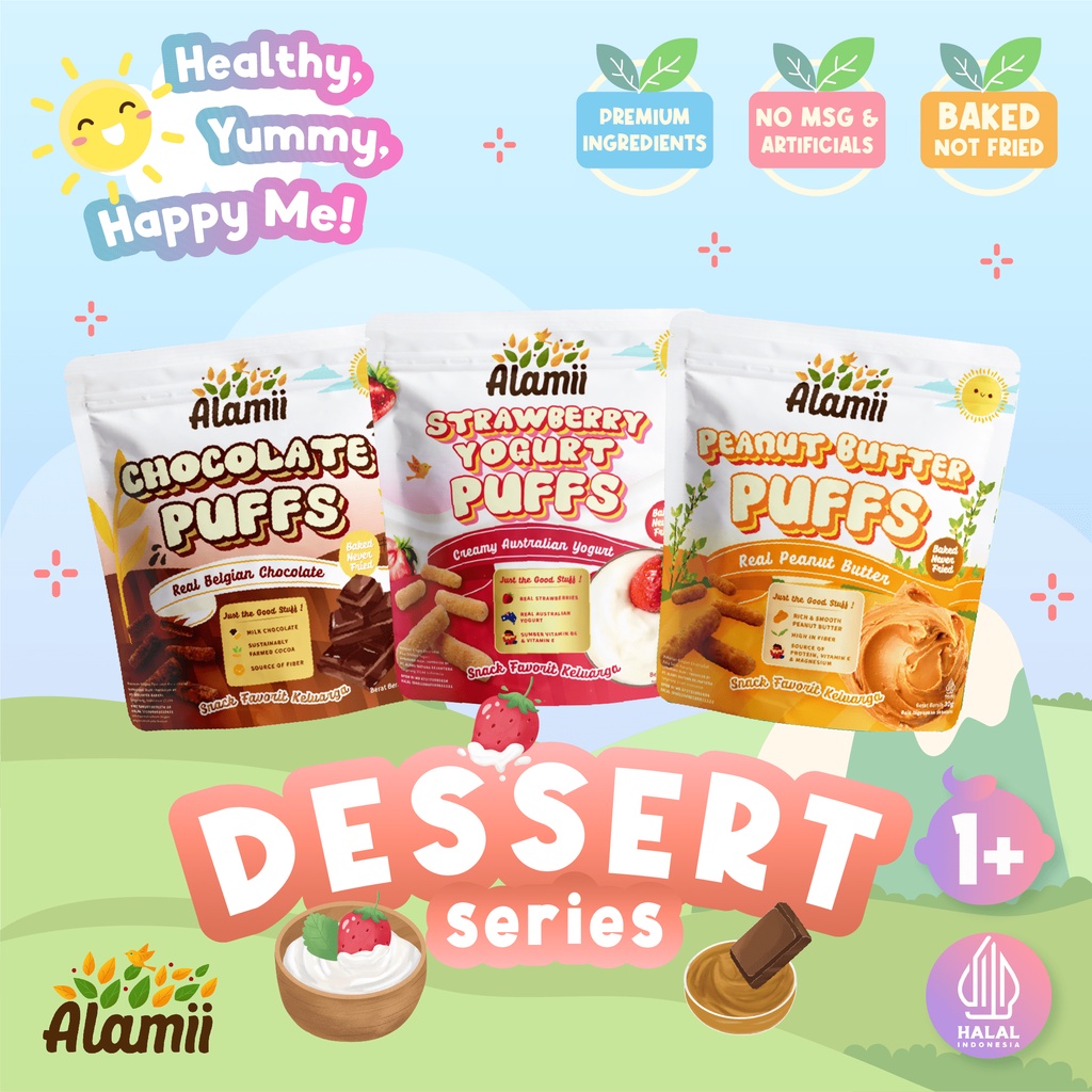 Jual Alamii Puffs Chocolate, Strawberry Yogurt, Peanut Butter Snack