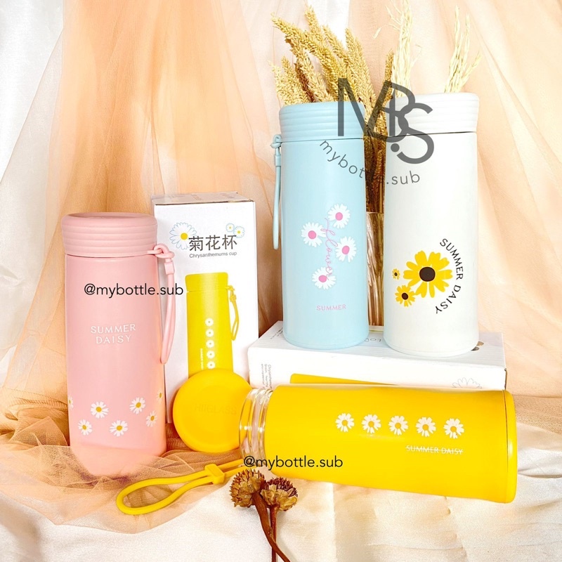 Jual Botol Kaca Daisy Bunga Summer Tumbler Glass NON BOX Termos Air ...