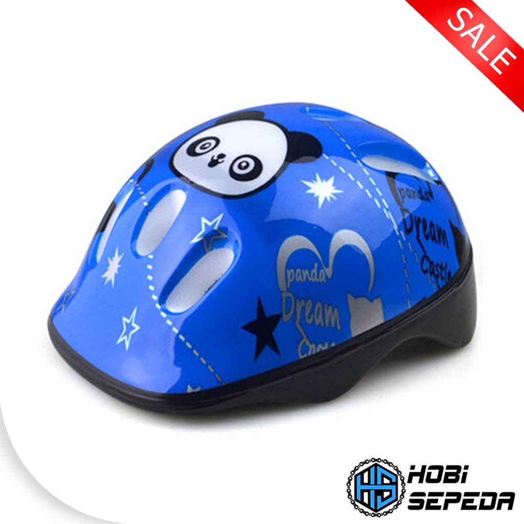 Jual 1 Set Helm Sepeda Anak dan Pelindung Lutut Siku Motif Panda ...
