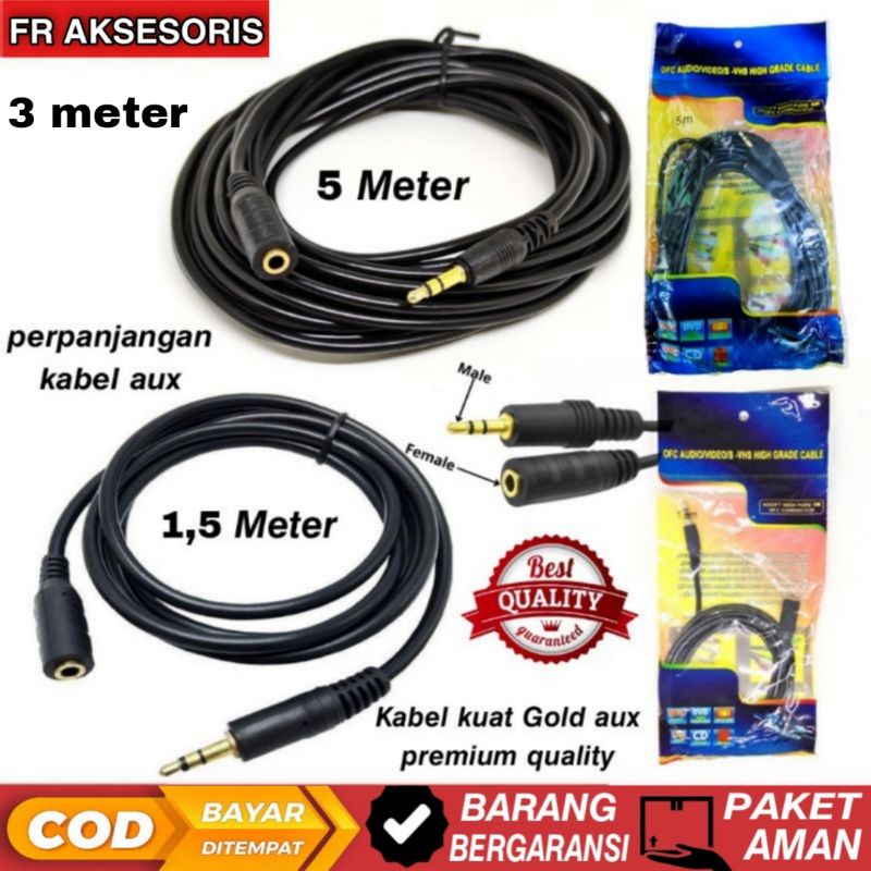 Jual kabel aux 3.5mm male to female 5 meter / 3M / 1,5m Kabel Aux ...