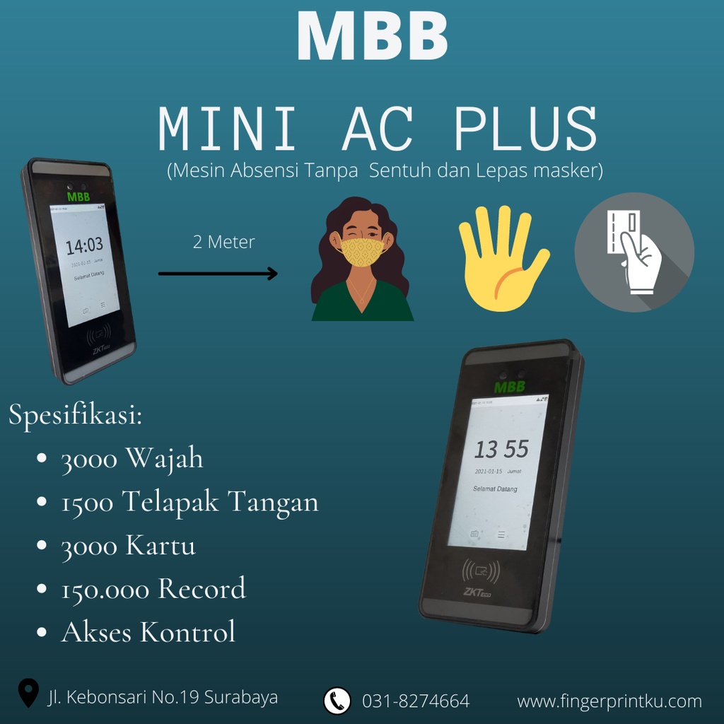 Jual Mesin Absensi Zkteco Mbb Mini Ac Plus Absensi Wajah Kartu Dan Telapak Tangan Shopee