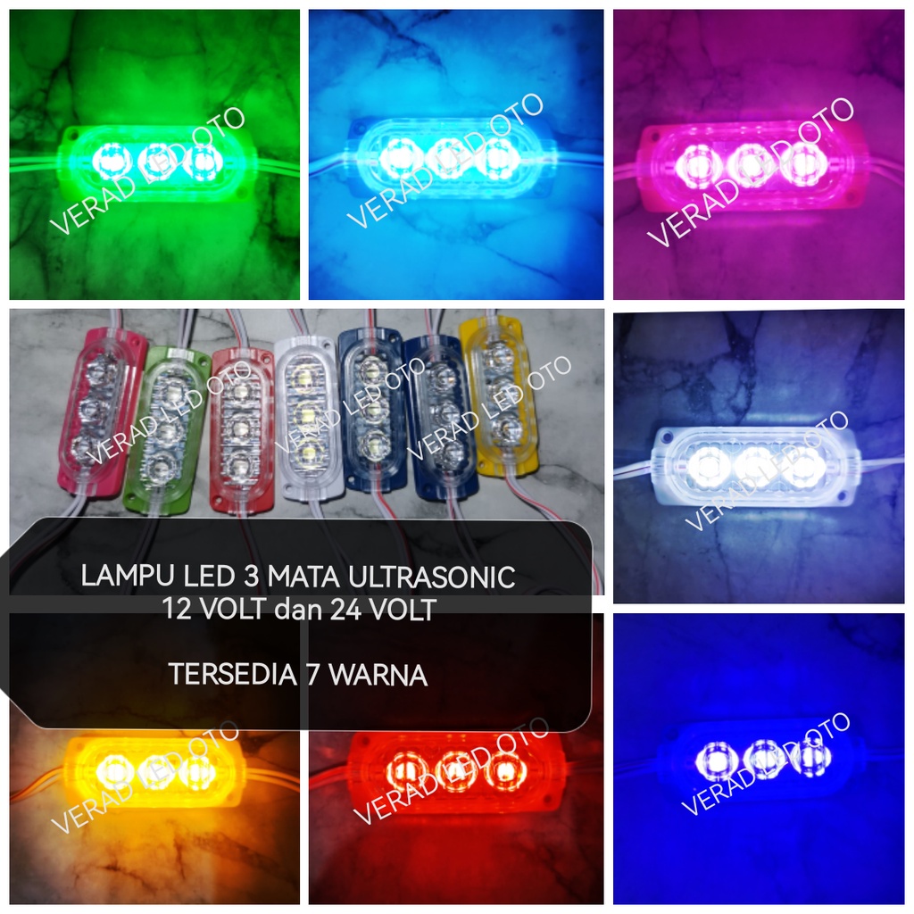 Jual Lampu Led 3 Mata Ultrasonic Kolong Bak Truk Mobil Motor 12 Volt 24