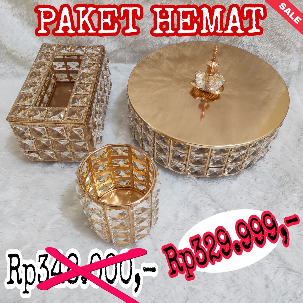 Jual Paket Hemat Set Kotak Tisu Kristal Glass Pen Kristal Toples Kaca Kristal Set In