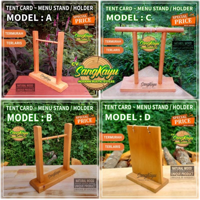 Jual Tempat brosur tent card tent card kayu tent holder display menu