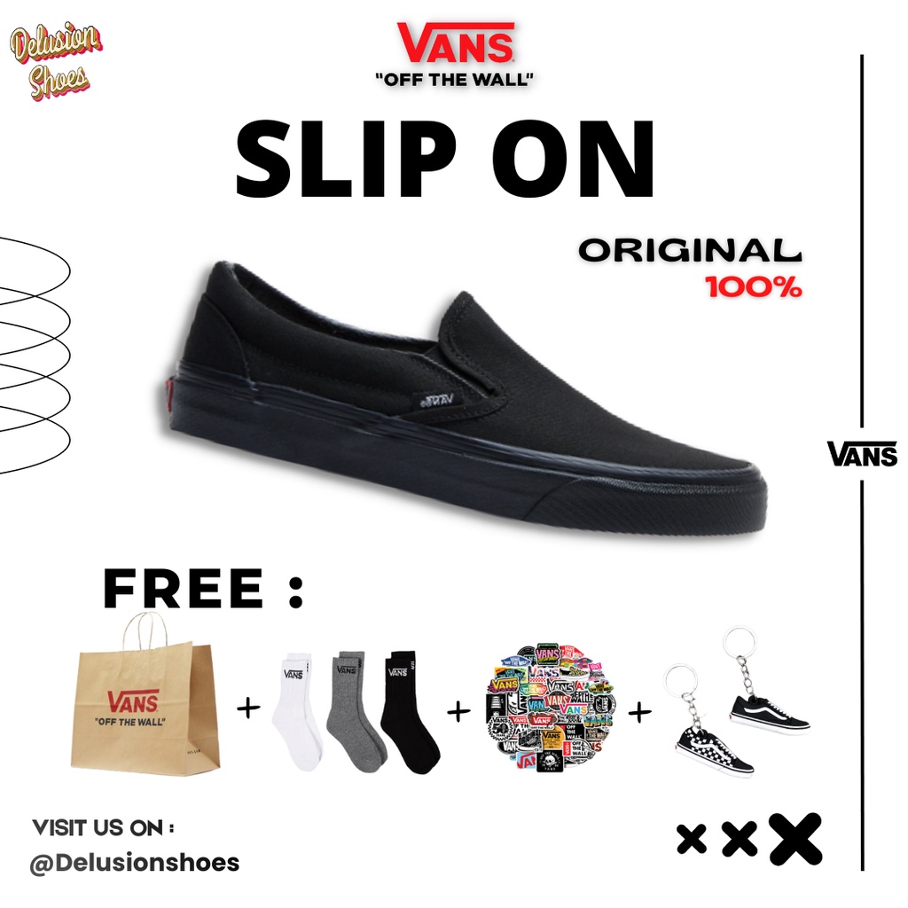Jual VANS SLIP ON FULL BLACK/ALL BLACK ORIGINAL GUARANTEE 100 BNIB