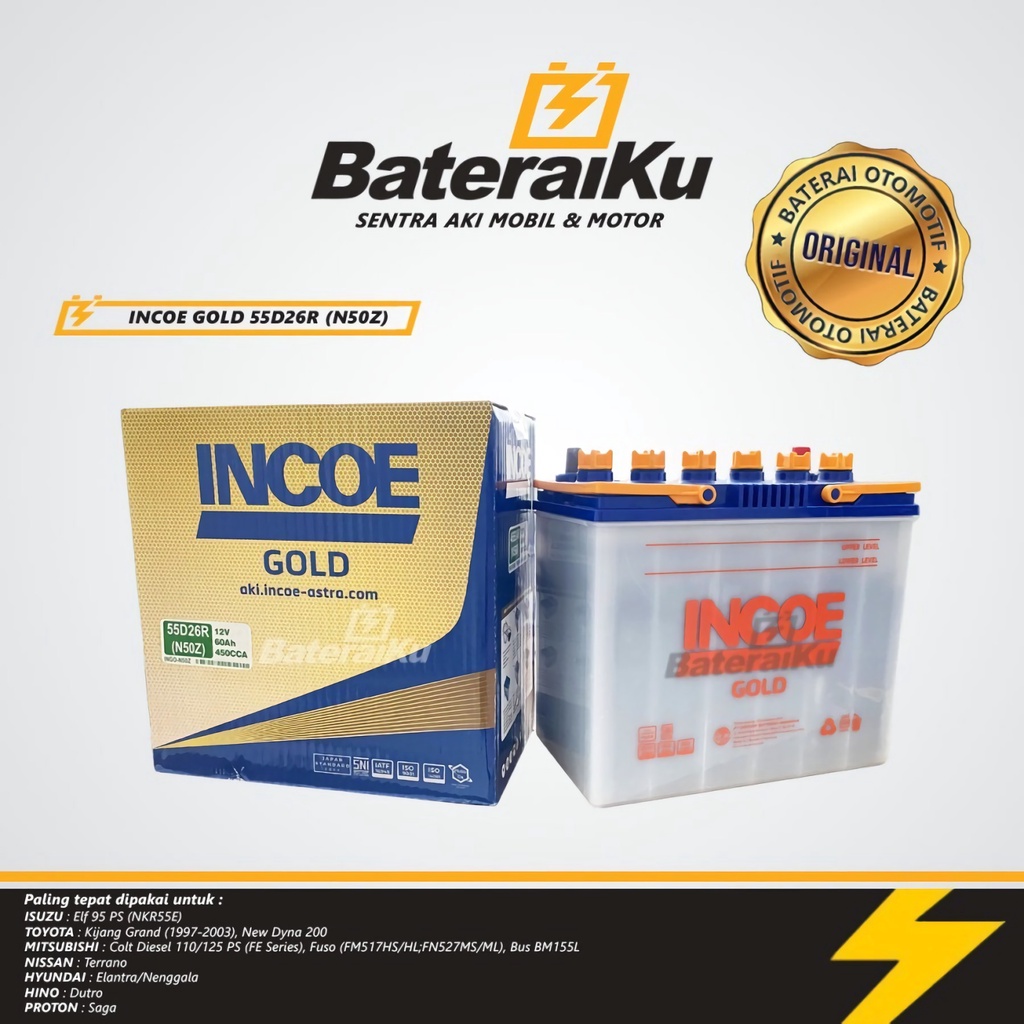 Jual Aki Mobil INCOE GOLD N50Z HYBRID UNTUK Kijang, ELF, FUSO, dll ...