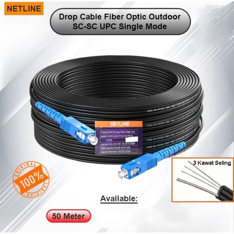 Jual Drop Cable Fiber optic SC Single Mode 50m Outdoor Netline - 50 ...