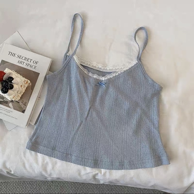 Jual READY Lace Floral Korean Tanktop Crop tank top baju atasan