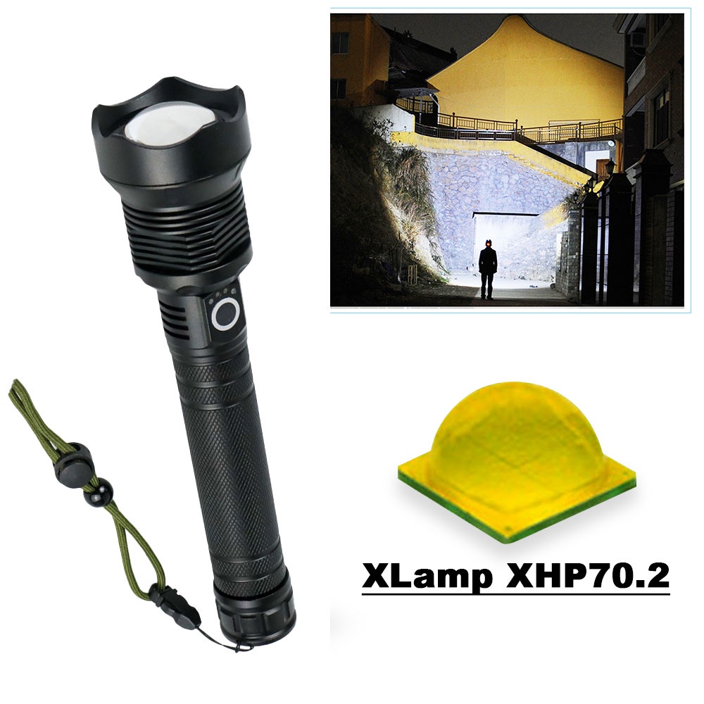 Jual Senter LED Long Range Zoom XHP70.2 9000 Lumens - HITAM | Shopee ...