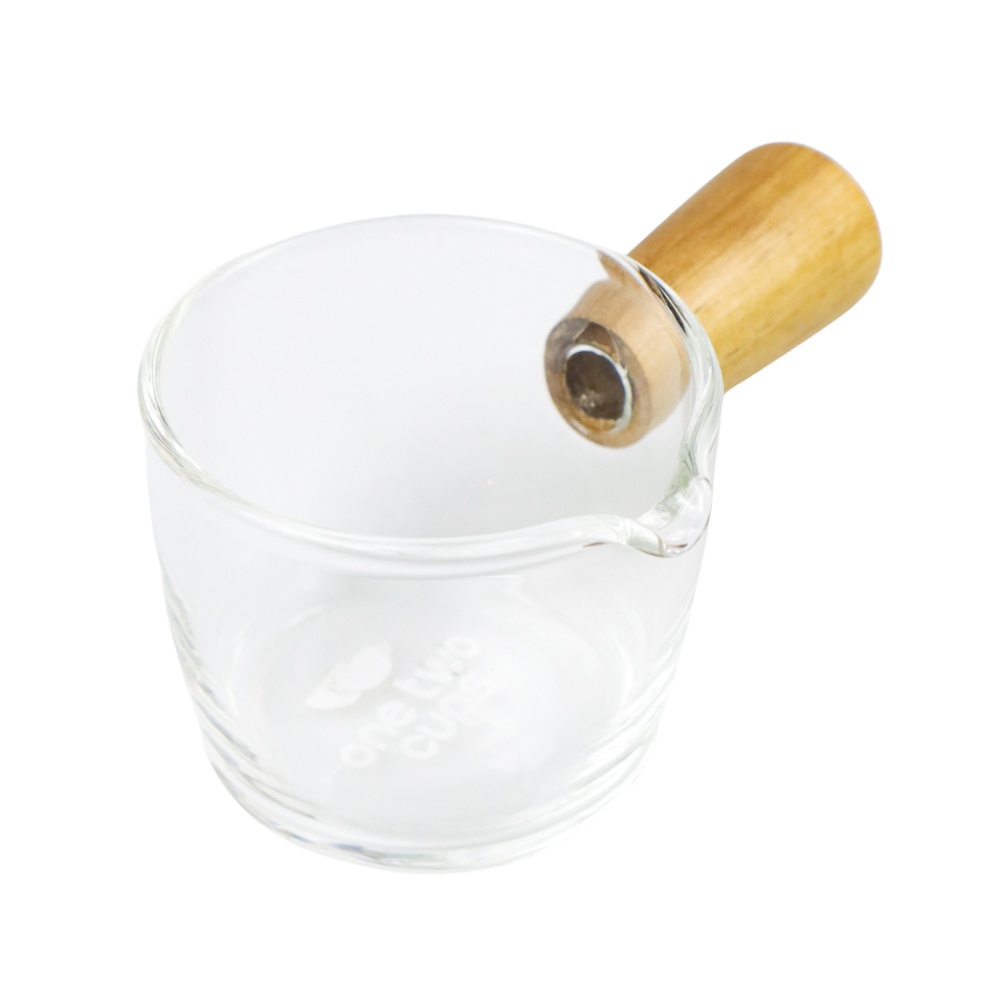 Jual Gelas Milk Jug Pitcher Kaca Handle Kayu Kopi Latte Art Borosilicate Glass Kapasitas 50ml 5832