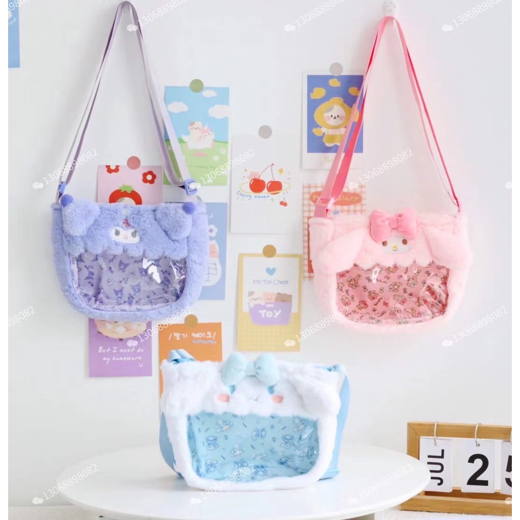 Product image Tas Boneka Sanrio My Melody Kuromi Cinnamoroll Transparan Bentuk Square Bahan Plush