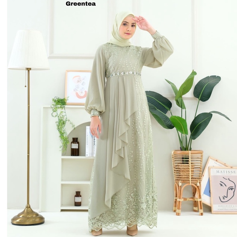 Jual GAMIS PESTA SAGE GREEN/ GAMIS/ GAMIS TERBARU/ GAMIS KONDANGAN