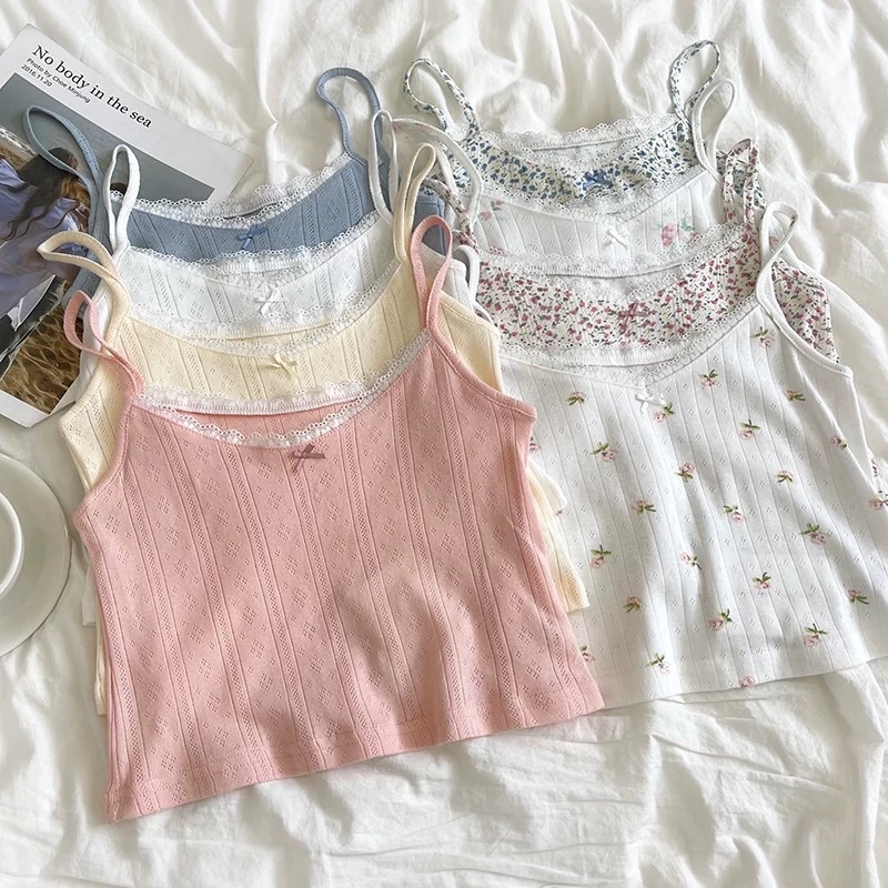 Jual READY Lace Floral Korean Tanktop Crop tank top baju atasan