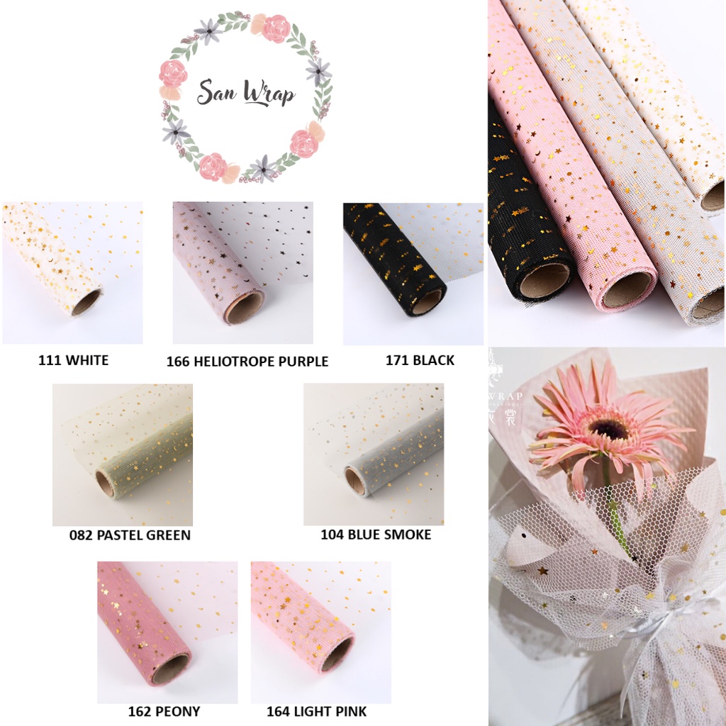 Jual Mesh Roll Korea Motif Bulan Bintang /Kertas Buket Bunga / Flower ...