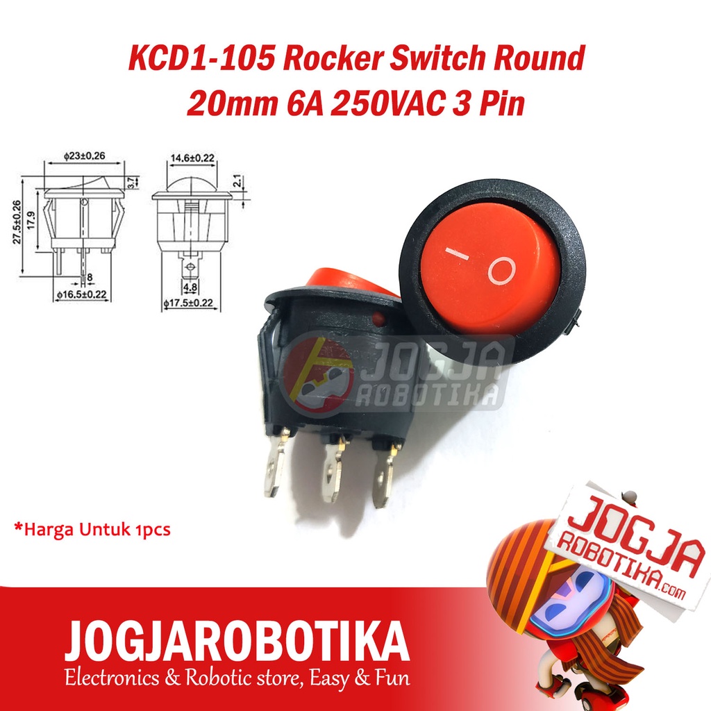 Jual KCD1-105 Rocker Switch Round 20mm 6A 250VAC 3 Pin | Shopee Indonesia