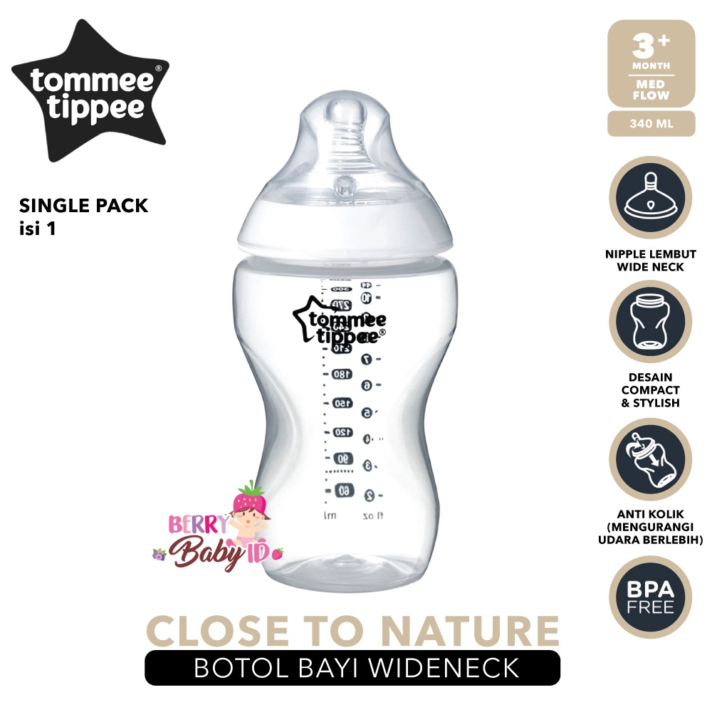 Tommee Tippee Closer to Nature Single Bottle Botol Susu Wide Neck Berry Mart
