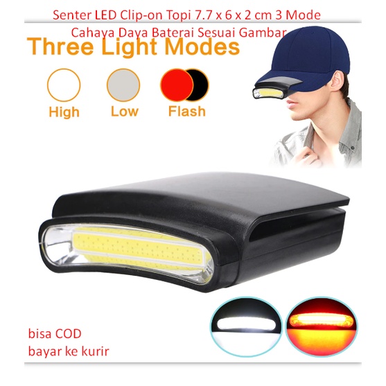 Jual Senter LED Jepit Di Topi 7.7 x 6 x 2 cm 3 Mode Cahaya Daya Baterai ...