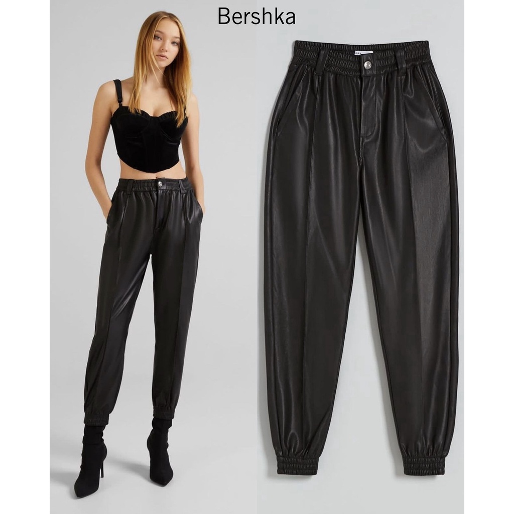 Jual BERSHKA Faux Leather Jogger Trousers Wanita Celana Panjang Wanita Original Branded Shopee Indonesia