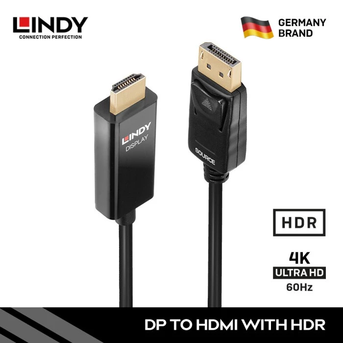 LINDY Kabel Display Port to Hdmi 2M 3m 5M Converter DP to Hdmi Active Adapter Cable Male to Male 4K HDR 40926 40927 40928