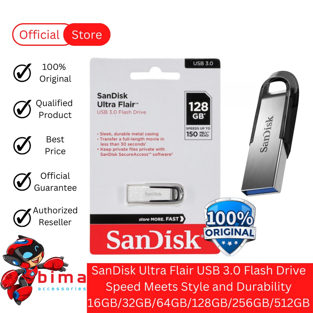 Jual SANDISK USB Flashdisk Flashdrive 16GB/32GB/64GB/128GB Ultra Flair ...