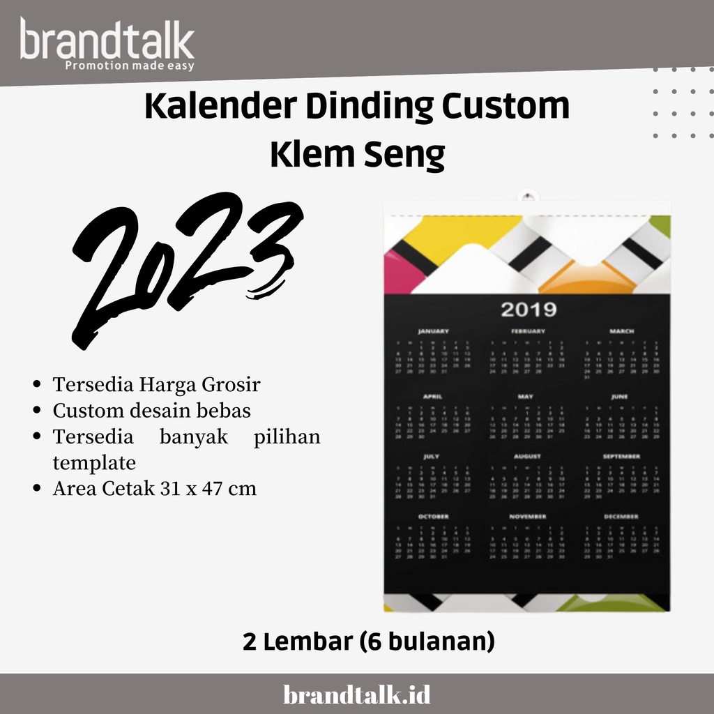 Jual Cetak Kalender Dinding Custom 2023- Klem Besi - 2 Lembar - Satuan ...