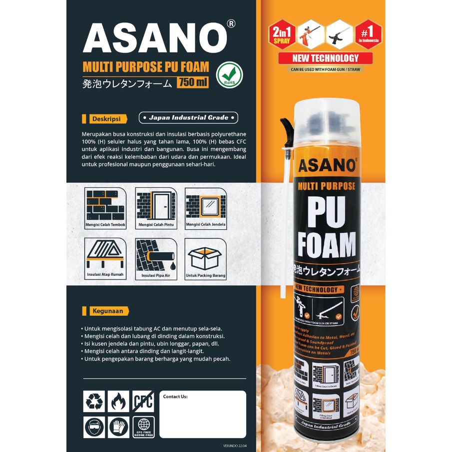 Jual Foam sealent ASANO - Polyurethane Foam / Sealant Foam SPRAY PU