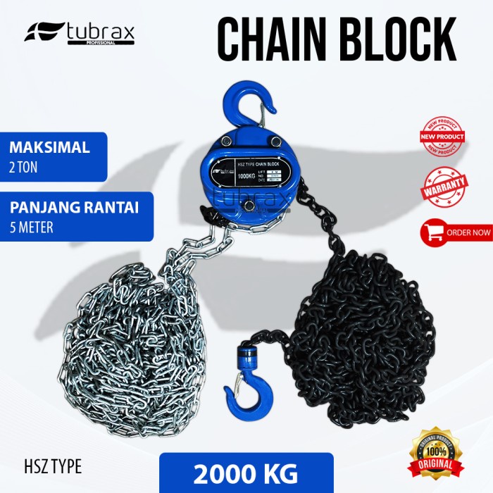 Jual Chain Block Tubrax Chain Block 2 Ton X 5Meter Lifting Hoist Takel ...