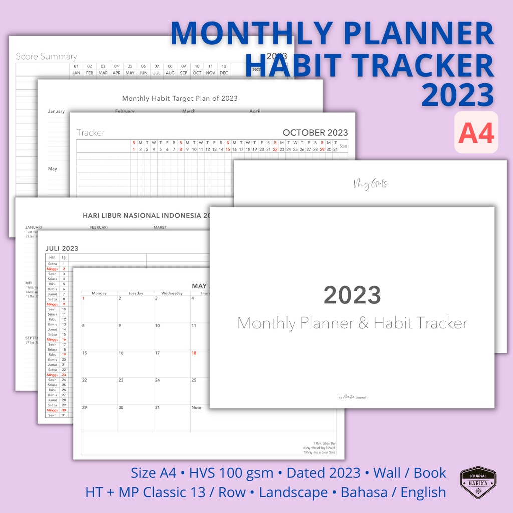 Jual Monthly Planner 2023 + Habit Tracker A4 Dinding/Buku Shopee Indonesia