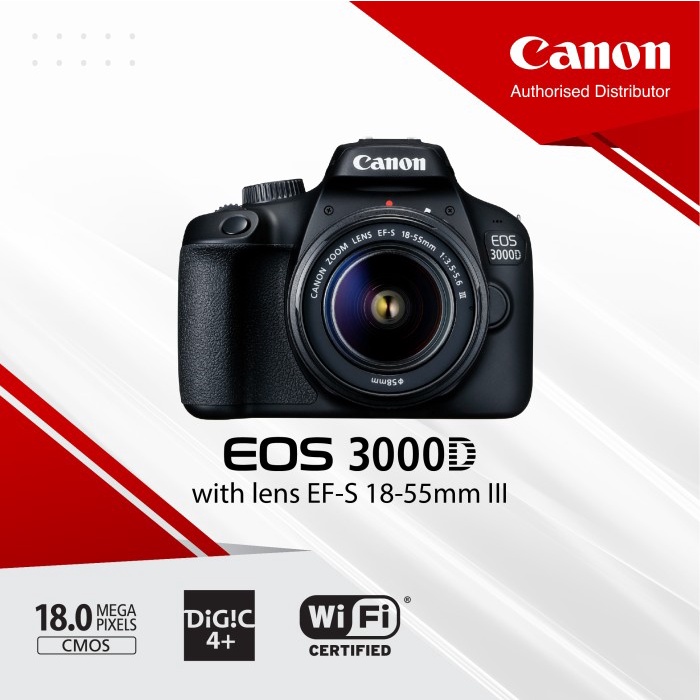 Jual Canon Digital Camera EOS 3000D with lens 1855mm DC III Black
