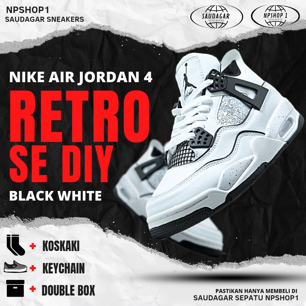 Jual [100 Poto Asli ] Nike Air Jordan 4 Retro Se Diy Blak White Shopee Indonesia