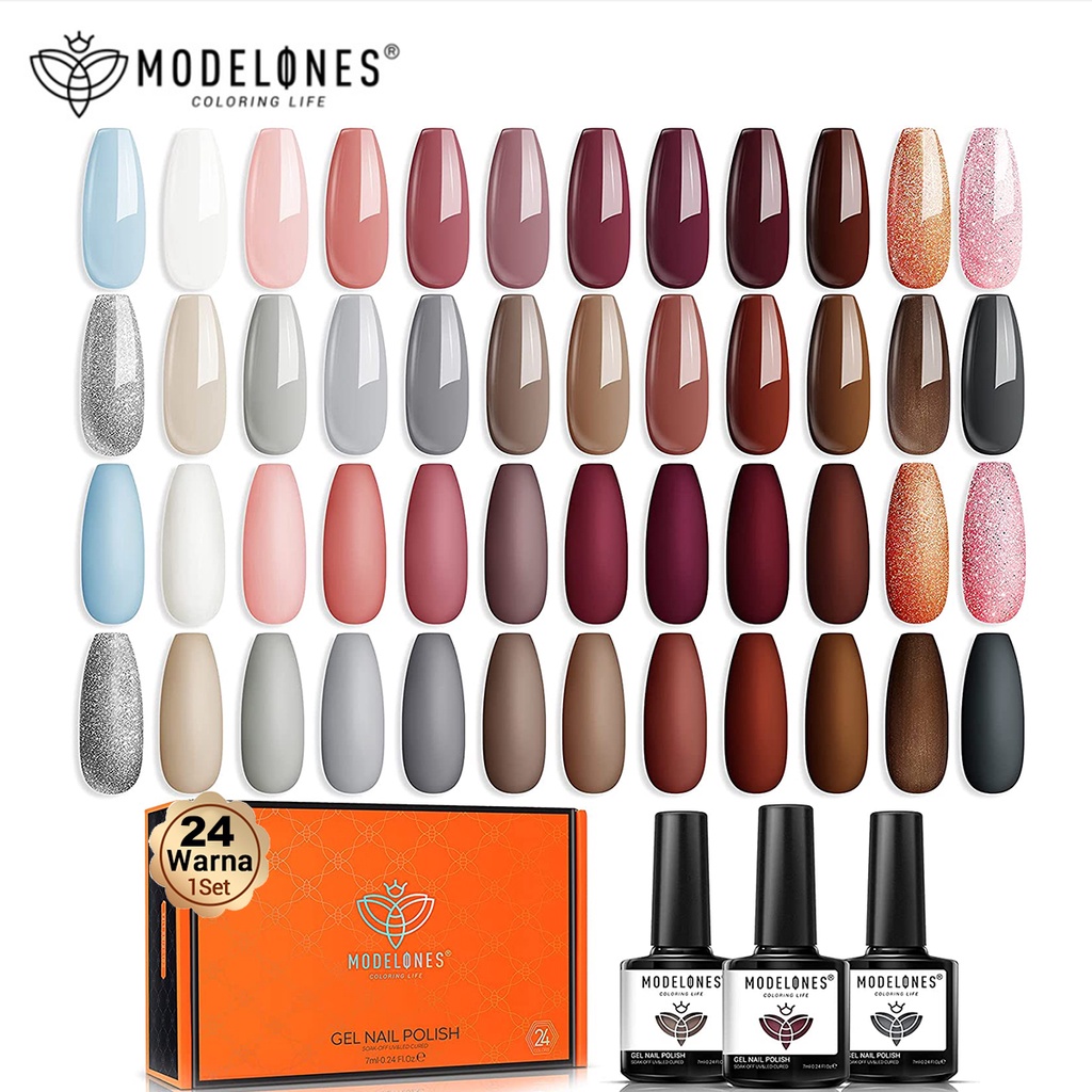 Jual Modelones Gel Nail Polish Kit 24 Pcs Gel Polish Set Spring Sunmmer ...