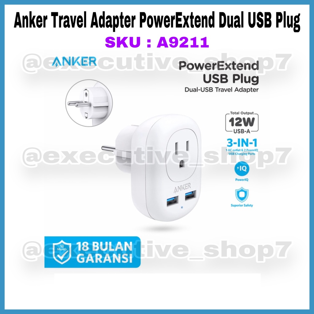 Jual Anker Travel Adapter PowerExtend Dual USB Plug SKU : A9211 ...