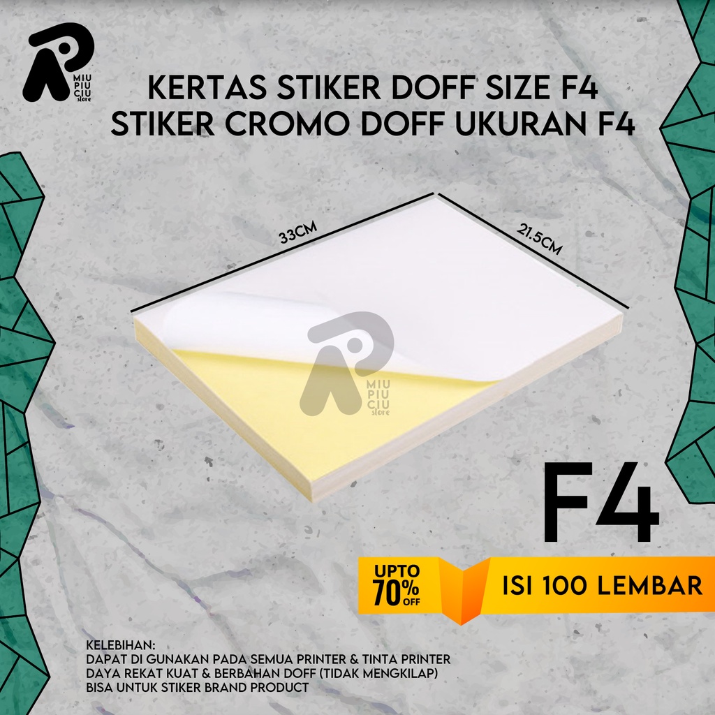 Jual Kertas Stiker Ukuran F4 Isi 100 Lembar Kertas Stiker F4 Doff