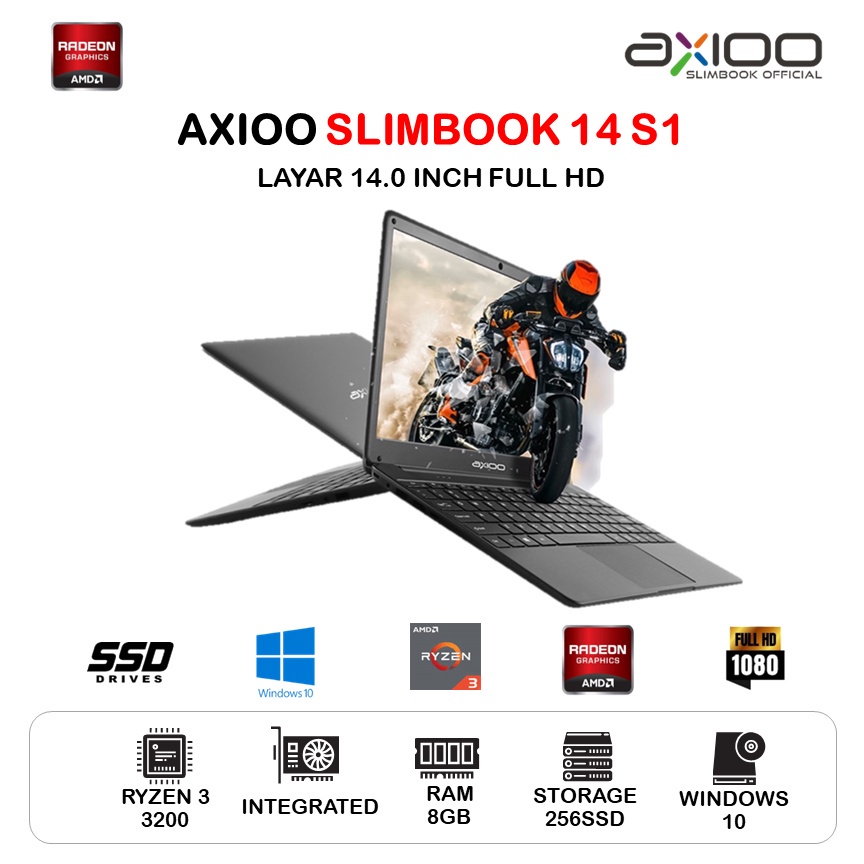 Jual Laptop Axioo Slimbook 14r Processor Amd Ryzen 5 3500u Ram 8gb Ddr4