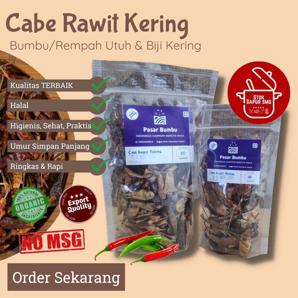 Jual Bumbu Dapur Masak Lengkap Cabe Cabai Rawit Kering Pedas 20gr 50gr