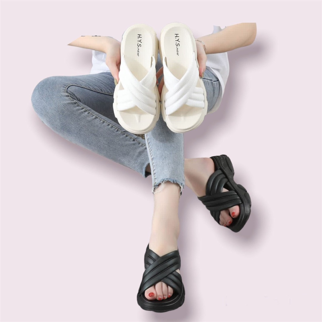 Sandal Wanita Terbaru /Sendal Selop Wedges Jelly HYS NEW 2201/Sendal Karet  Korea Kekinian