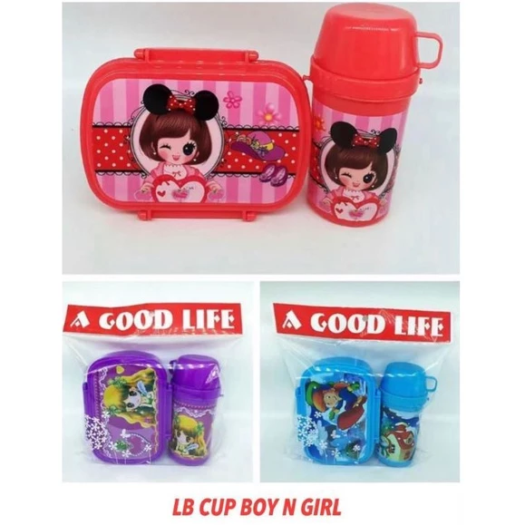 KOTAK BEKAL ANAK 2 SEKAT + CUP / LUNCH BOX ANAK KARTUN BOY GIRL | AutoStock