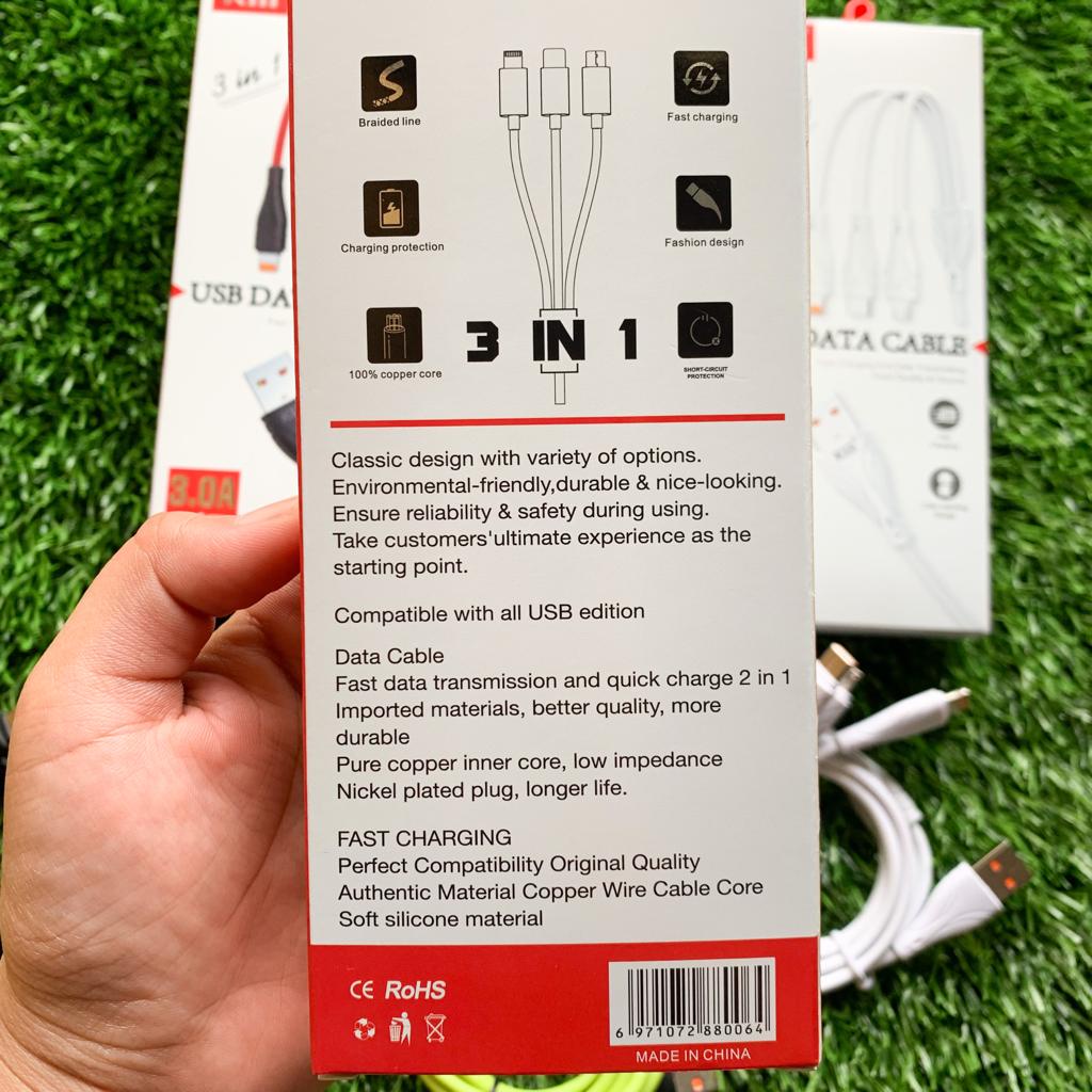 Jual KABEL USB 3IN1 KIN KS06 / KABEL DATA 3IN1 MICRO TYPE C LIGHTNING ...