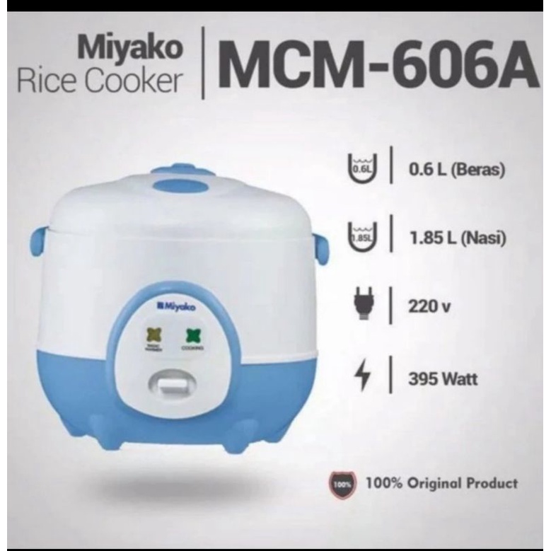 Jual MIYAKO MCM 606 A RICE COOKER / magic com 3 in 1 putih biru 0.6 Ltr ...